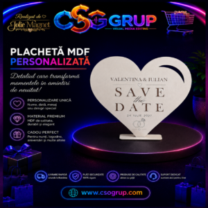 Placheta MDF save the date personalizata