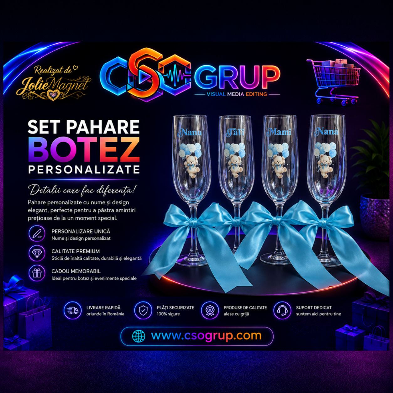 Set 4 Pahare pentru Evenimente Personalizate